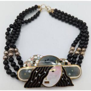 Gorgeous Vintage David Kuo Champleve 70s or 80s Signed Enamel Necklace Mod Emo G